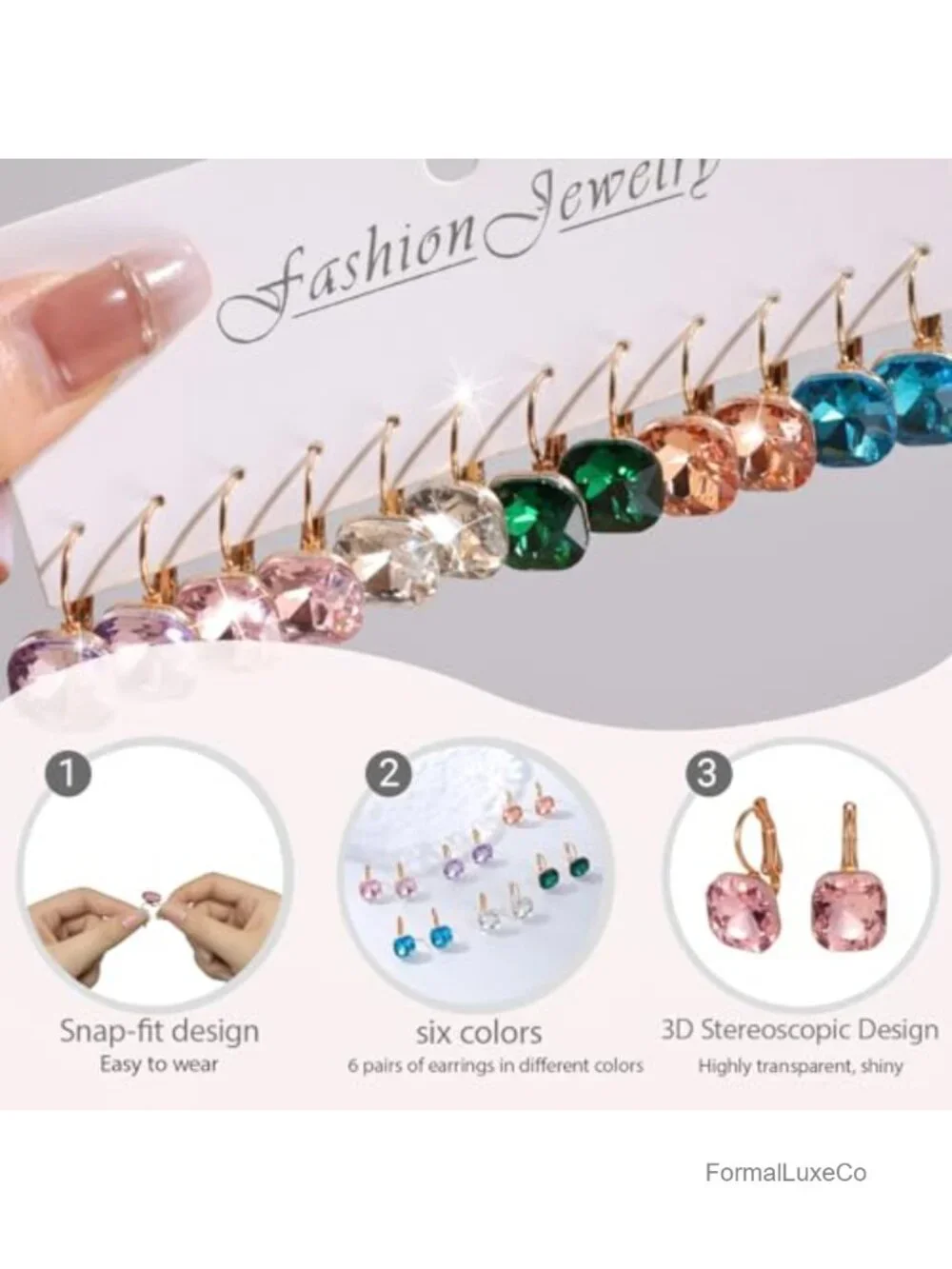 6 Pair Drop Earring Set 14K Gold Plated Austrian Crystal Leverback